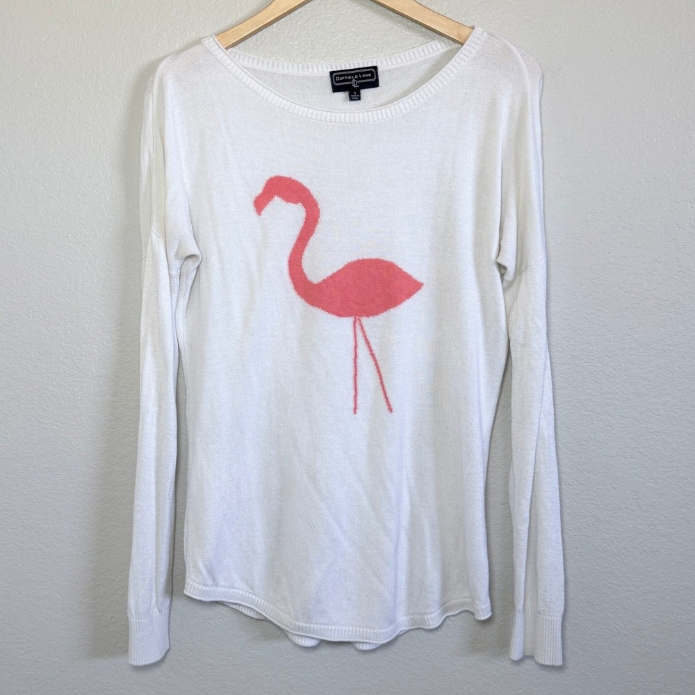 Duffield Lane Flamingo Sweater‎ Ivory Resort Knit Top Round Neck Viscose Size S